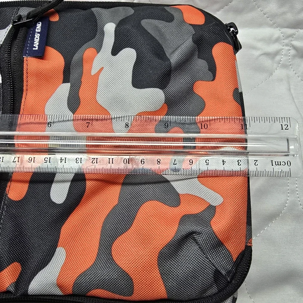 Lands' End Orange Gray Black Camo Lunch Box Zip‎ Around Bag